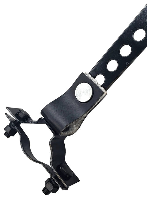 RV Generator Muffler Hanger Tail Pipe Exhaust Bracket Black Heavy Duty Powder Coated Mount All Weather Durable 8-1/2 Inch