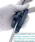 Gloved hand adjusting MBT Hydraulic Disc Brake Set before installation with screwdriver and instruction text visible