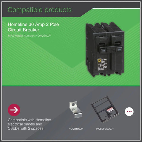 Homeline 30 Amp 2 Pole Mini Circuit Breaker For 120 240V AC With 10kA Breaking Capacity Heavy Duty Plug In Mount Standard Type Residential Use Fast Installation And Safe Protection HOM230CP, black 2-pole breaker