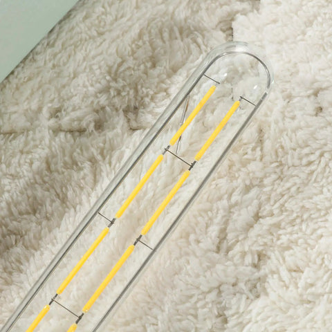 Close-up of 8W Dimmable T10 LED Tubular Bulb 8.9 Inch Long, 800 Lumens, 75 Watt Equivalent, with clear glass and filament details.