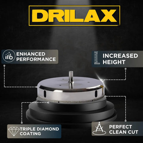 Close-up of 7 Inch Diamond Hole Saw For Porcelain Ceramic Tile Glass Granite Stone Wet Core Drill Bit showing features and brand.