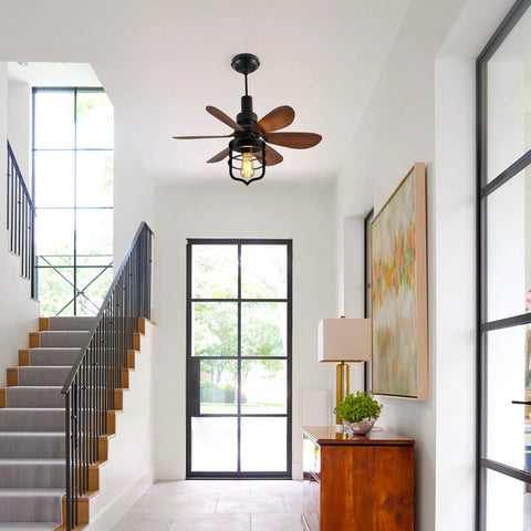 20 Inch Ceiling Fan With Light Socket And Remote, Vintage Industrial Socket Fan Light in modern living room
