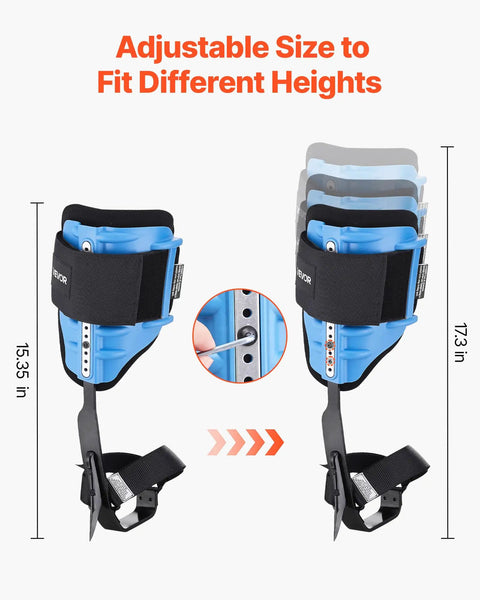 Height Adjustable Tree Climbing Spikes With Straps And Cushioned Padding, steel spurs adjusting from 15.35 to 17.3 inches