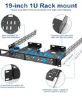 Heavy Duty Dual Mini PC Rack Mount With Hinged Steel Shelf And Hand Twist Screws Saves Prime Rack Space Fits Standard 19 Inch One U Cabinets with ventilation design.
