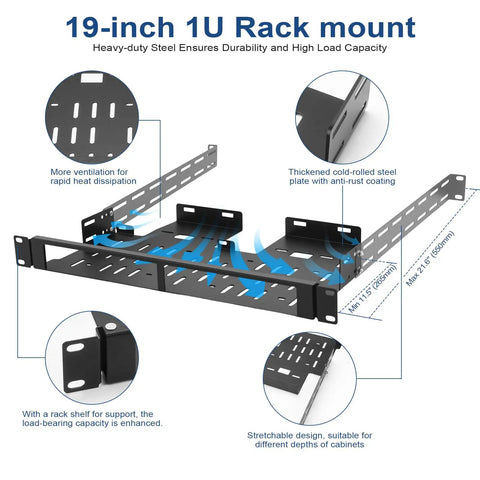 Heavy Duty Dual Mini PC Rack Mount With Hinged Steel Shelf And Hand Twist Screws Saves Prime Rack Space Fits Standard 19 Inch One U Cabinets with ventilation design.