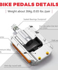 Grippy Aluminum Bike Pedals With Reflective Strips Universal 9 Sixteen Inch Pedals for mountain road BMX MTB silver detailed view