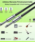 Heavy Duty Two Pack Guitar Cable Ten Foot Each With Kevlar Reinforced 20 AWG 99.99 Percent OFC Copper Ten Times Strong Nylon