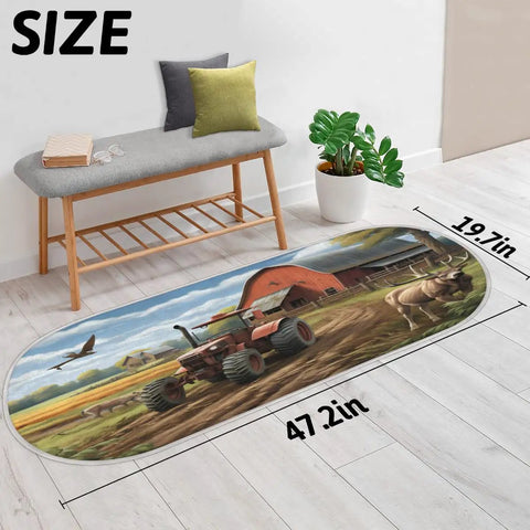 Non Slip Bathroom Rug Mat Ultra Plush Oval 47 By 20 Inches Memory Foam Core Microfiber Absorbent Floor Mat featuring farm scene