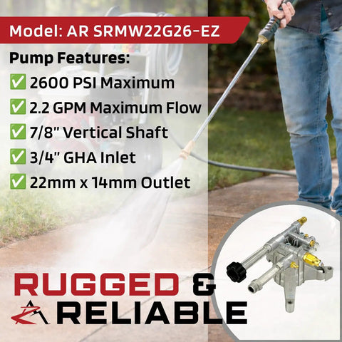 Person using AR 2600 PSI Pressure Washer Pump Replacement With 2.2 GPM, Seven Eighths Inch Shaft, Compatible With Troy-Bilt 020415