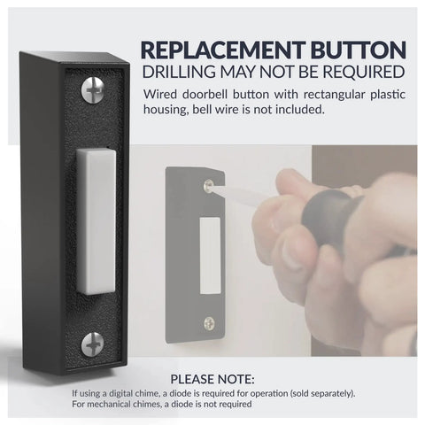 LED Lighted Doorbell Button In Black Plastic, No More Fumbling After Dark, Classic Rectangular Design, shown installed.