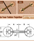 Real Deal M8 X 100Mm Countertop Connectors Kit side view, before and after joining tables with threaded connectors.
