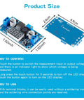 LM2577 DC-DC Boost Module With Digital Display Voltmeter, Adjustable Output 4-35V, showing product dimensions and features