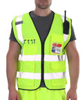 High Visibility Safety Vest With 9 Pockets For Men, Reflective Security Work Vest, ANSI ISEA Class 2 Type R, Yellow, front view