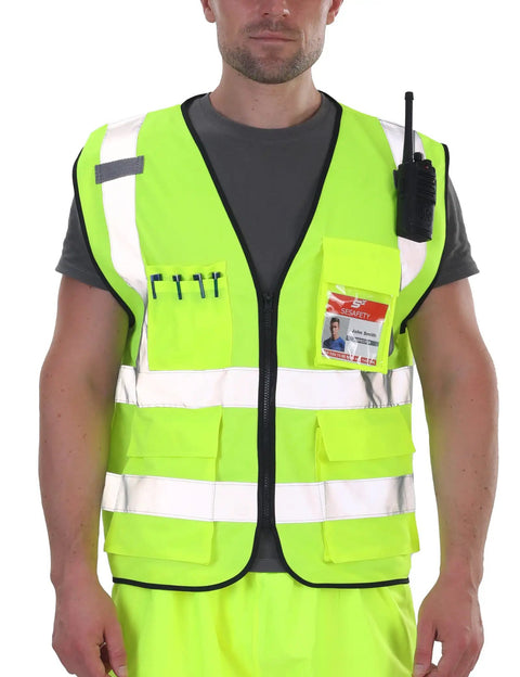 Men's Yellow Solid X Large Modern Safety Vest With 9 Pockets For Worksite Hi Vis ANSI ISEA Class 2 Type R Reflective Gear Built For Construction