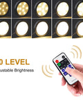 Dimmable LED Under Cabinet Lighting Kit With 6 Ultra Slim Puck Lights, 12V Plug In Adapter, Wireless RF Remote Control, Warm White Glow