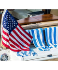 American Flag 12 By 18 Inches Embroidered 50 Stars Nylon Outdoor Banner For Marine Boat Yacht And UTV with towels on yacht