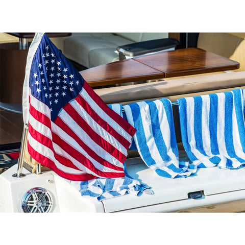 American Flag 12 By 18 Inches Embroidered 50 Stars Nylon Outdoor Banner For Marine Boat Yacht And UTV with towels on yacht