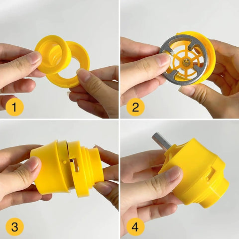 Hands assembling Drill Powered PVC Pipe Threader Kit With Three Dies Tap Die Set One Half Inch One Quarter Inch One Inch For Electric Drills