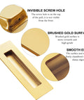 6 Inch Recessed Finger Pulls For Pocket Doors And Sliding Doors, Brushed Gold Stainless Steel Hardware, close-up details view