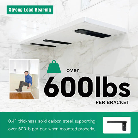 Free Hanging Side Wall Floating Shelf Bracket 3 Pack, 16 Inch Heavy Duty Countertop Support Brackets strong load bearing up to 600 lbs