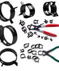 Automotive Spring Hose Clamps Kit 6 To 38 Mm 401 Pcs With 20 Sizes Includes 2 Installation Tools shown along with clamps and tools.