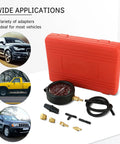 Acymner vacuum and fuel pump tester gauge kit with red case, gauge, hoses and brass adapters