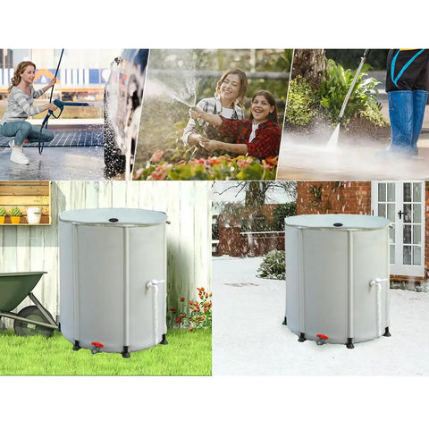 250L Portable Rainwater Collection Barrel With Stand And Tap For Garden in use for gardening and car washing