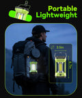 Rechargeable Camping Lantern With 4000LM Bright LED Light 360 Degree All Around Illumination 4600mAh Battery attached to backpack