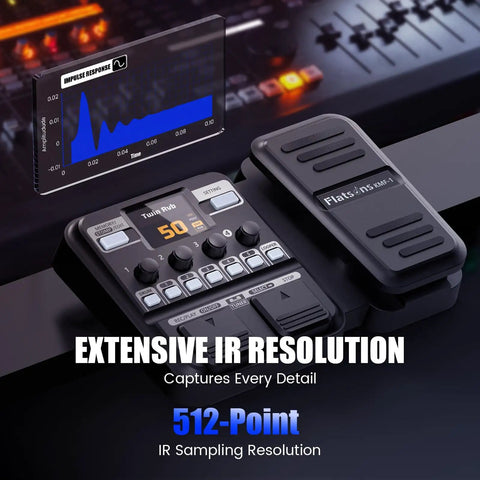Close-up of KMF-1 Guitar Pedal with 77 effects, color screen, and built-in pedal. Enhances live and studio sound quality.