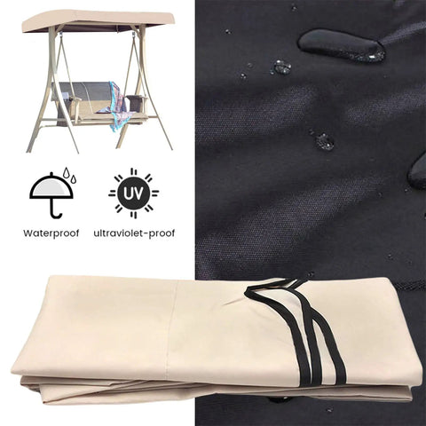 Beige 3 Seater Patio Swing Canopy Replacement Top Cover Waterproof Windproof Rainproof Sunproof 210D Oxford Cloth on swing