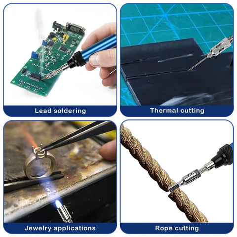 MAP And MAPP Gas Soldering Mini Pen Torch Kit with 3 Foot Hose 6 Replaceable Heads Piezo Igniter showing various uses