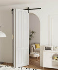52 Inch Bi Folding Barn Door Hardware Kit For Two Doors With Low Ceiling Lite Roller System Installed in Living Room Entry