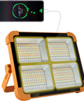 Solar Powered Work Light With 100W LED, 16500mAh Battery, 10000 Lumens, Stepless Brightness, featuring USB charging