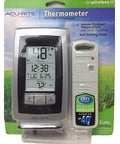 Digital Indoor Outdoor Wireless Thermometer With Auto Self-Setting Clock And Daily High Low, Intelli-Time Calendar, Tabletop Or Wall Mount, Black, Weather-Resistant Display And Easy To Read LCD in packaging