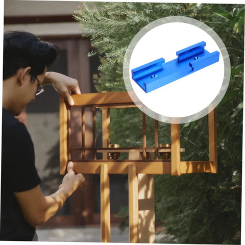 Straight Up Solid Aluminum Miter Track Fixture Connector Heavy Duty Cross Adapter For Standard Saw Rails No Sweat Woodworking Accessory shown on a wooden project.