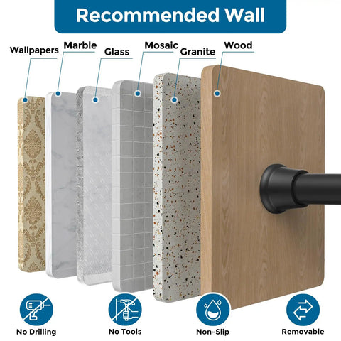 Adjustable Black Tension Curtain Rod 24 To 46 Inches No Drilling Easy Install Stainless Steel Spring Rod for various wall surfaces