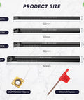 Black lathe boring bar set with four bars (S07K/S08K/S10K/S12M-SCLCR06), 10 CCMT0602 inserts and 4 wrenches.