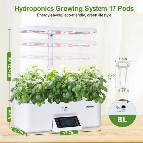Dope Seventeen Pod Hydroponic Growing System With Dual Fans And 24W Full Spectrum Grow Light Smart Control Panel indoors