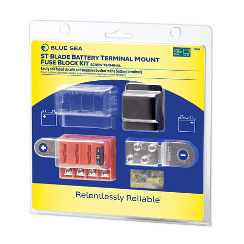 ST Blade Fuse Block Battery Terminal Mount 4 Way Kit Built To Handle Beefy Power in retail packaging
