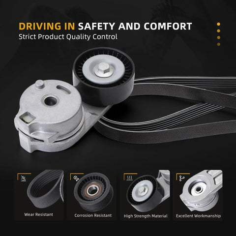 Premium Serpentine Belt Tensioner Idler Pulley Kit For Chrysler 300 And Dodge Charger V6 Fits 2005 To 2010 Models With Reliable OE Numbers 38323 Perfect Ride Fix, belt and pulleys