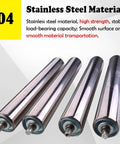 Non Powered Stainless Steel Conveyor Rollers That Glide Smoothly For Perfect Outfeed And Keep Materials From Slipping In Factories Or Warehouses 5 Pack Size 30 Cm Easy Install showing four stainless steel rollers.