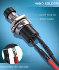 Momentary Push Button Switch 2 Pin SPST Normally Open Mini Round 7mm black button with pre-soldered wires close-up