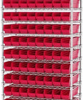 Heavy Duty Plastic Shelf Bins Stackable For Garage Closet And Drawer Organization In Red 18 Inch By 4 Inch By 4 Inch Durable Storage Containers