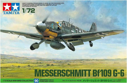 Box art of 1/72 Scale Messerschmitt Bf 109 G-6 Plastic Model Airplane Kit With Open Or Closed Canopy, Accurate Interior.