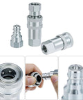 QWORK hydraulic quick-connect couplers, 1/4 in NPT threads, hardened steel with dust caps, 2-set kit