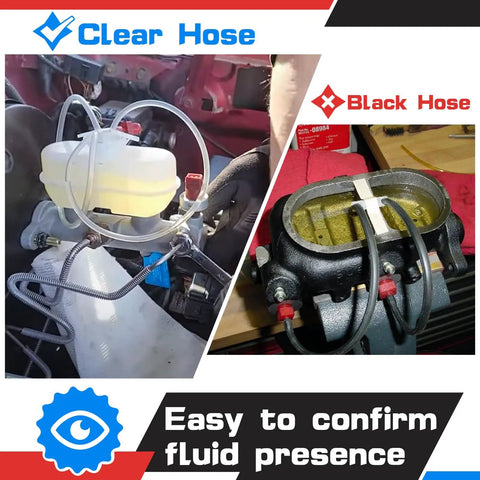 All in One Master Cylinder Brake Bleeder Kit with 22 Inch Hoses, Red and Blue Fittings, easy fluid confirmation