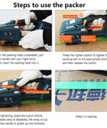 Steps to use Solid Automatic Strapping Tool Built For One Half To Five Inches Wide Pp Pet Tape for secure packaging.