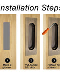 Installation steps for Slick And Hella Sturdy 4.7 Inch Rectangle Recessed Door Handles With Comfortable Oval Finger Flush Pulls.