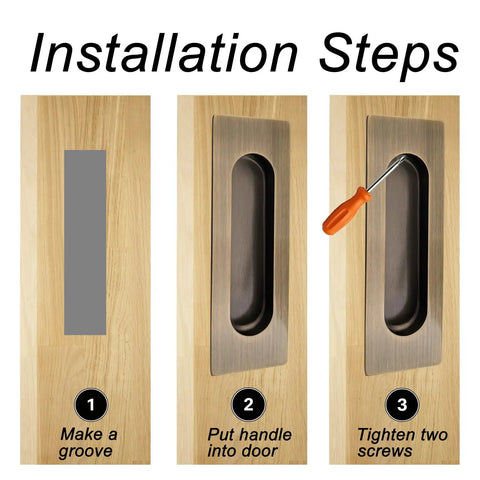 Installation steps for Slick And Hella Sturdy 4.7 Inch Rectangle Recessed Door Handles With Comfortable Oval Finger Flush Pulls.