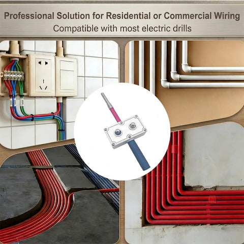 Ultimate Drill Powered Wire Puller For Electricians: Compact Cable Tugger Tool shown with colorful conduits in a wiring setup.